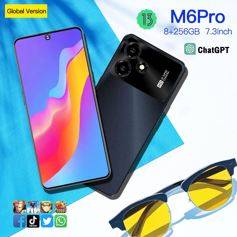 

Смартфон VER M6 Pro, 10 ядер, 8 + 256 ГБ, 7,3 дюйма, Android 13