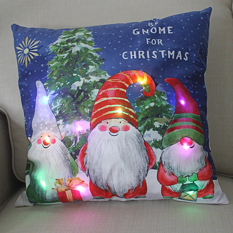 

LED Christmas Cushion Cover Merry Santa Claus Decor Fairy Lights Cute Cartoon Snowman Pillow Home
