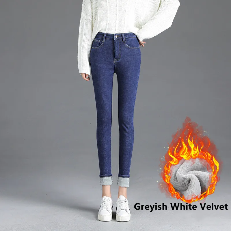 Winter Jeans Pants Thick Casual Elastic Denim Pants 