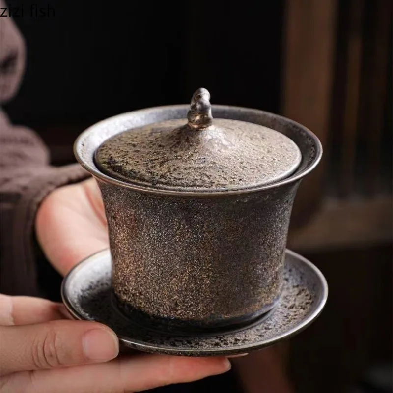 Rust-glazed Ceramic Teacup Saucer Sets Teapot Lid Bowl Kung Fu Teaware Tea Tureen Tea Making Utensils Making Tools