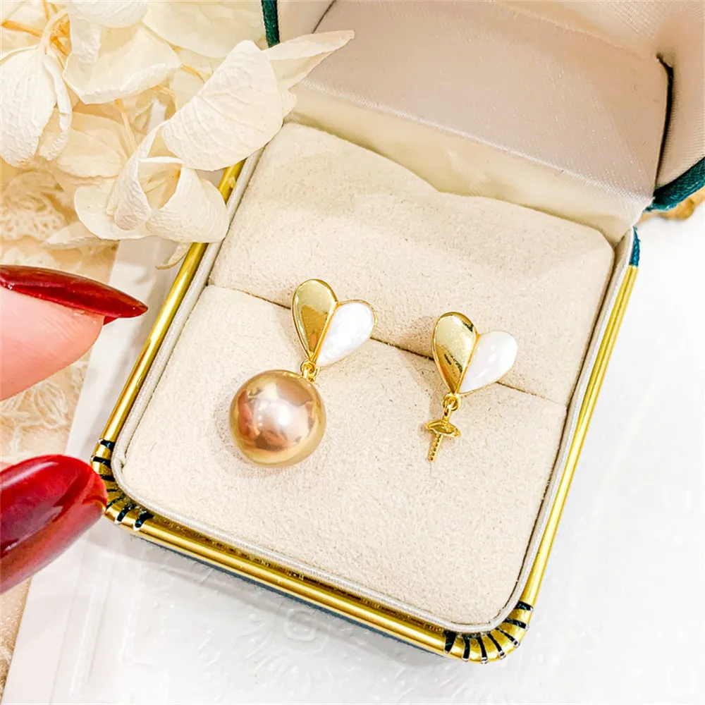 

DIY pearl earrings accessories S925 sterling silver jewelry love earrings female empty holder Fit 8-11mm beads