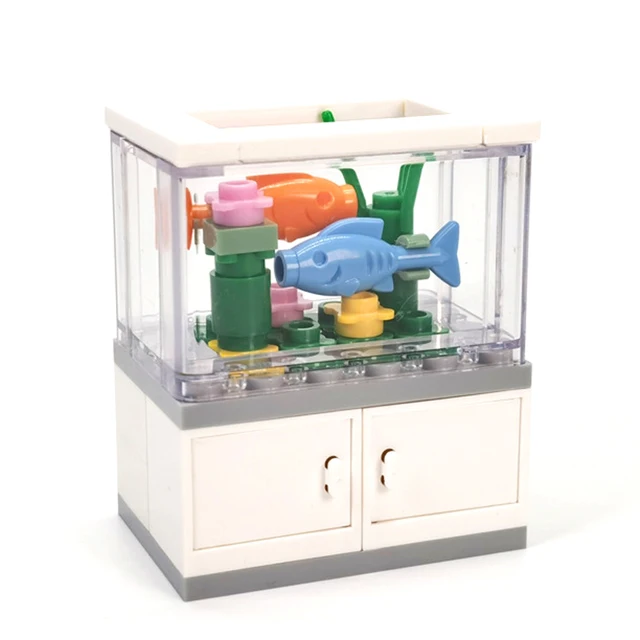 Creative Building Blocks MOC City Scene Fish Tank LivingRoom Interior Decoration Assembled DIY Fish Reptile Lobster Climbing Pet 2