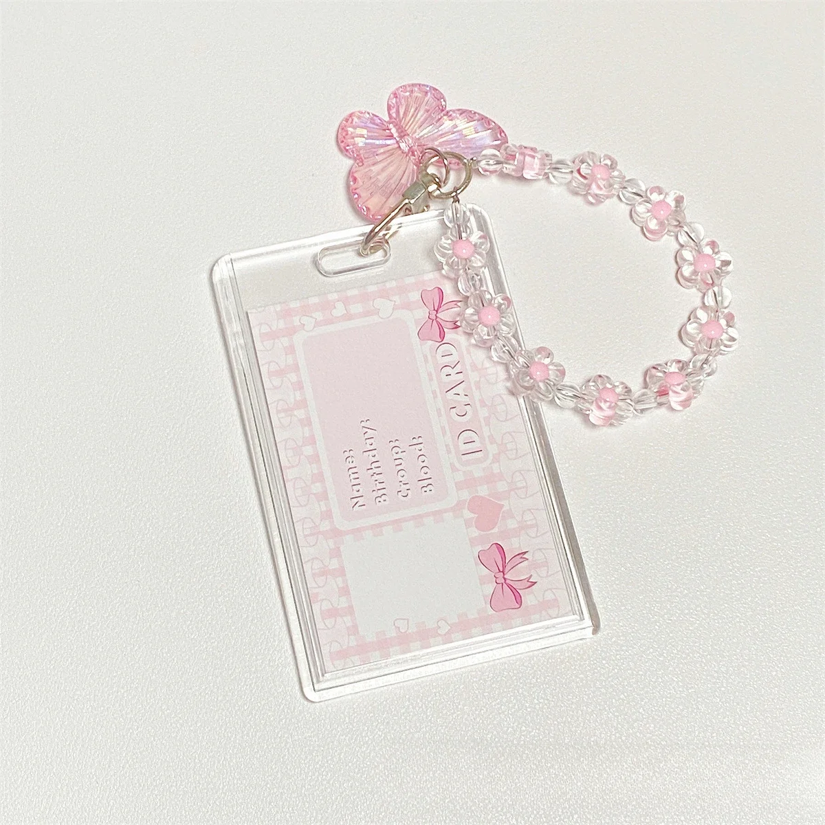 Vertical Card Cover Keychain Transparent Card Storage Sleeve Butterfly Heart Pendant Cute Photo Protector Pouch INS Stationery