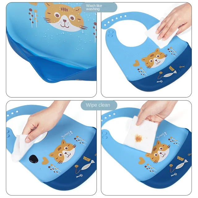 Silicona Baby Food Grade Waterproof Silicone Bibs For Baby Adjustable Cute Cartoon Baby Bib Boys Toddler