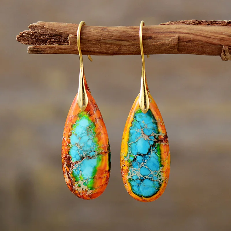 Women Dangle Earrings Sea Sedient Jaspers Teardrop Jewelry dangle earrings,drop earrings,dome teardrop earrings