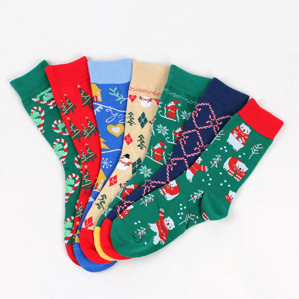 

Funny Christmas Socks For Women Men Xmas Tree Santa Claus Snowman Cotton Middle Tube Socks Breathable New Year Creative Sokken