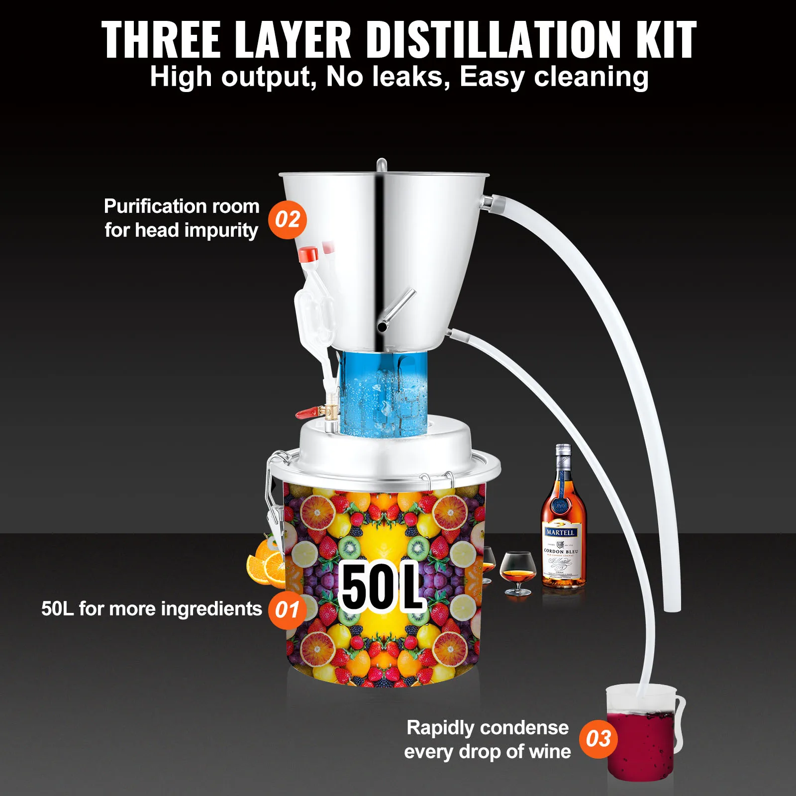 VEVOR 10/50L Alcohol Distiller Alcohol Still with 304 Stainless Steel Tube Brewing Kit for Home Distillery Whisky Wine Brandy 3