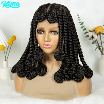 Handmade Bantu Braided Wigs Synthetic Full Lace Braided Lace Wig with Baby Hair Knotless Braids Wig Lace Frontal Braids Wigs