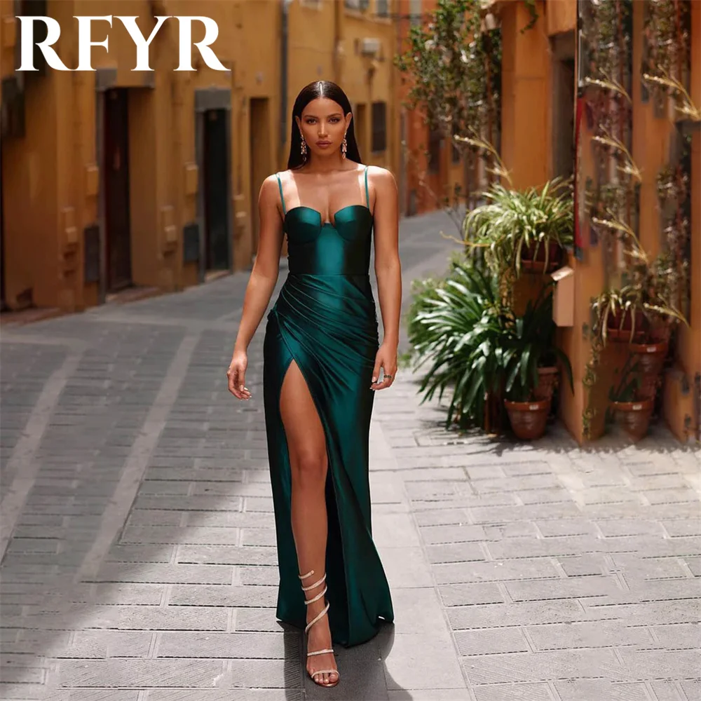 

RFYR Teal Mermaid Prom Dresses Spaghetti Strap вечернее платье Sexy Side Split Stain Evening Dresses Sweetheart Gala Dresses