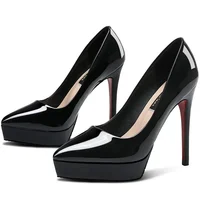 Women Pumps Brand 10CM 12CM Thin High Heels Black PU Slip On Pointed Toe Dress Office Career Party Wedding Waterproof Lady shoes - Image 5