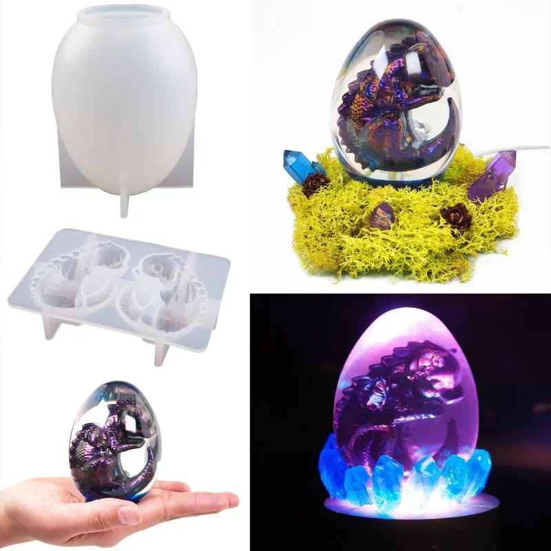 

1Set Dinosaur Egg Resin Mold with Led Night Light Base 3D Silicone Baby Dinosaur Molds Epoxy Dragon Egg Mold Home Decoration