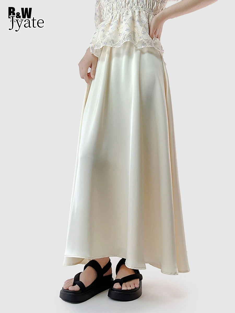 

Однотонная атласная Женская юбка Jyate, летняя винтажная Глянцевая тонкая трапециевидная юбка с высокой талией, модная офисная Женская одежда, новинка 2024