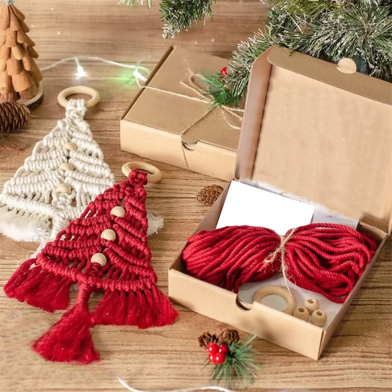 DIY macrame woven Christmas tree kit Christmas craft gift kit for family friends holiday gifts 3PCS/Set