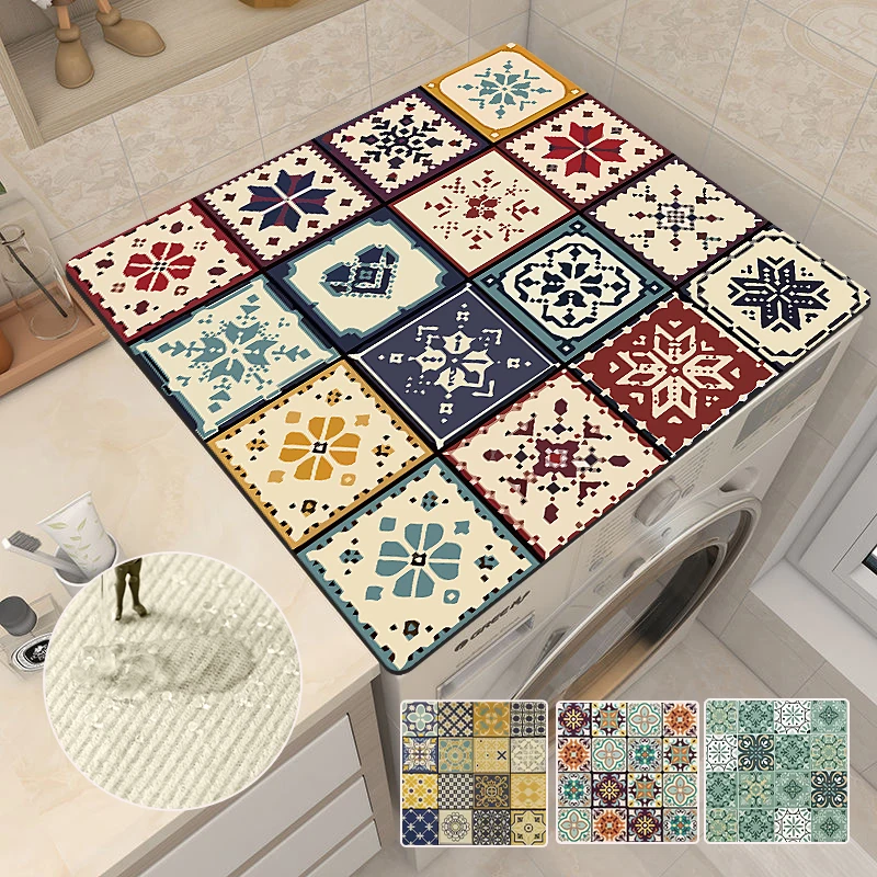Washing Machine Cover Retro Printed Washing Machine Covers Antislip Refrigerator Dust Cover Microwave Protector Coffee Machine Drain Pad Table Mats