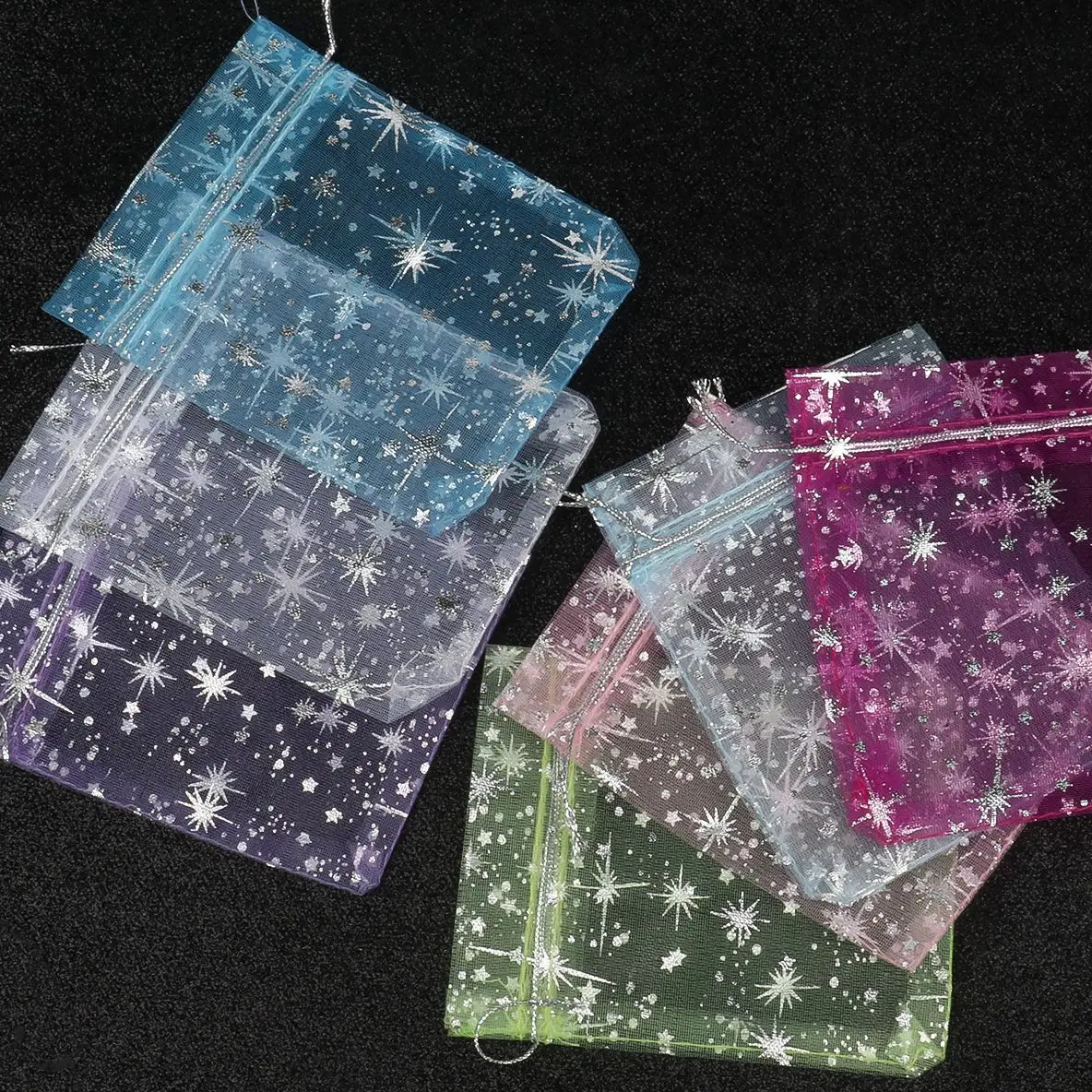 50pcs/bag Silver Color Gypsophila Organza 10x12cm Christmas Drawstring Gift Bag Charm Jewelry Packaging Bags & Pouches 50pcs lot moon star organza bags 7x9mm 9x12mm 11x16mm 13x18mm small christmas drawstring gift bag charm jewelry package pouches