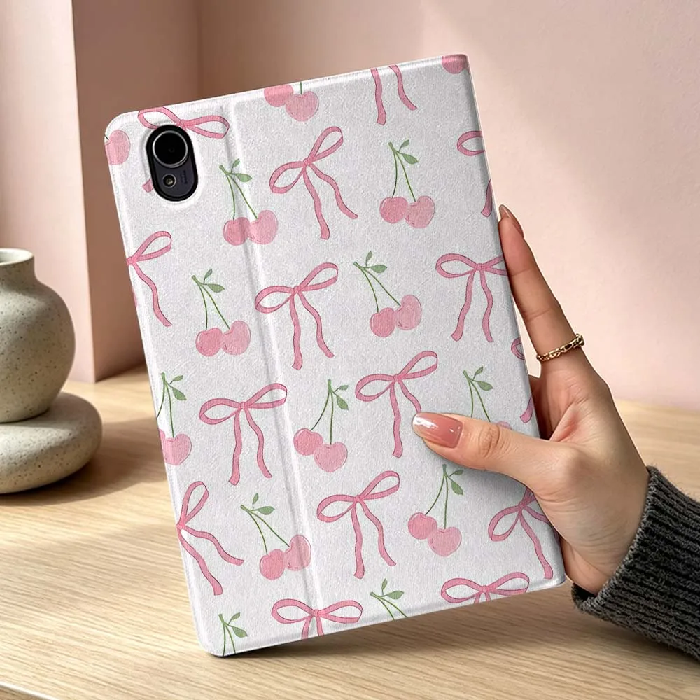 Pink Cherry Bow Pattern Soft Tablet Case - Vibrant and Stylish Protective Cover