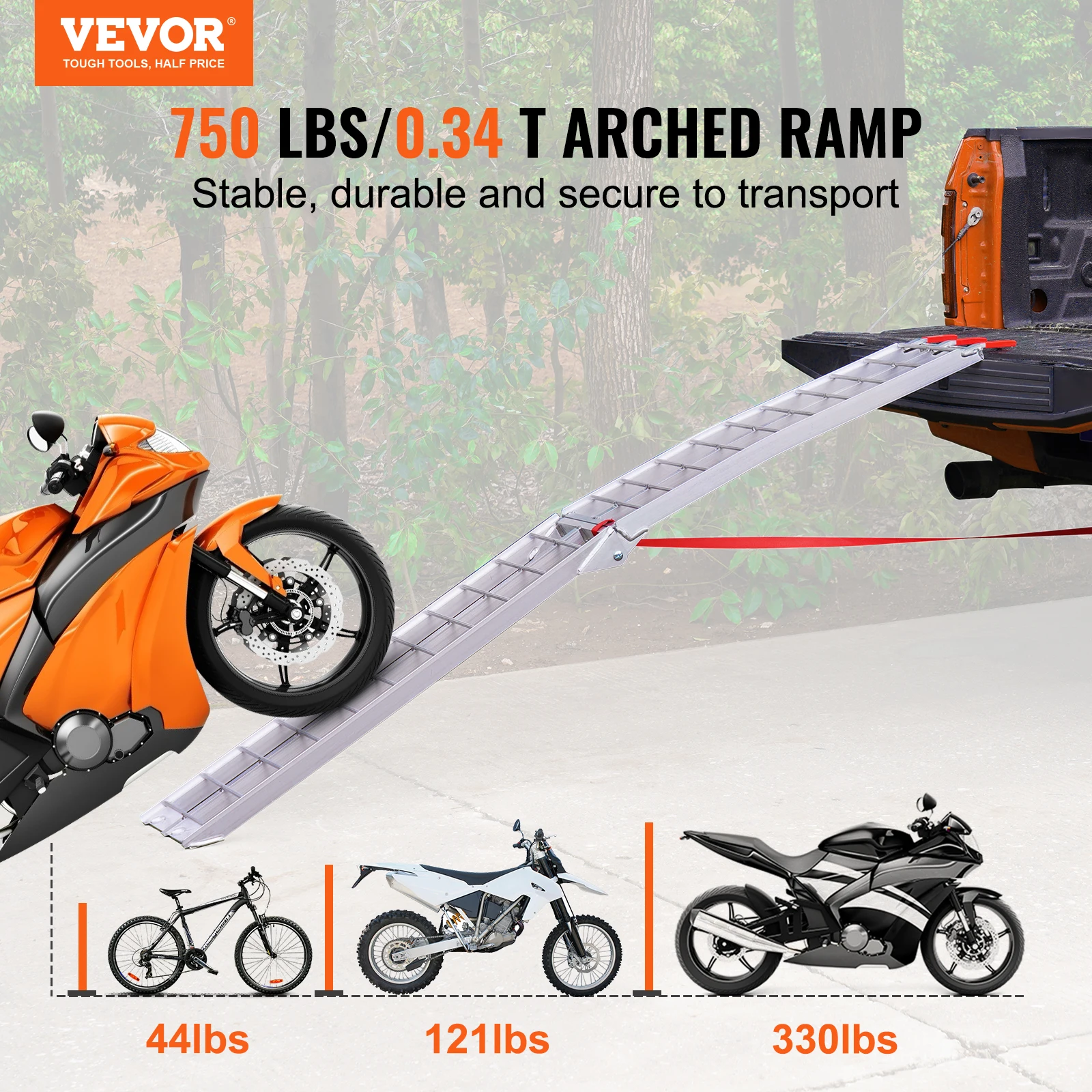 VEVOR Motorcycle Ramps 750/1500 lbs Folding Loading Ramps for Pickup Trucks Bed Trailers Ramp with Load Straps for Motorcycle1Pc