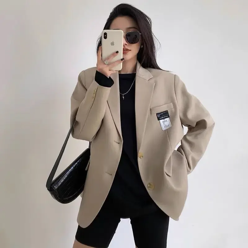 Luxury Chic Long Sleeve Blazer Women Black Suit Buttons Office Ladies Jacket Korean Fashion Spring Autumn Mid-length Casual Coat