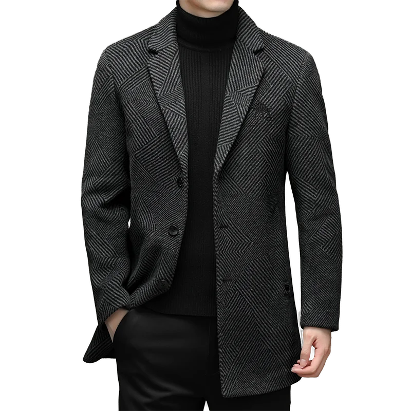 

Men's Casual Overcoat Long Standard Fit Line Single Breasted Three-buttons Dark Grey Coffee 2022 M-4XL