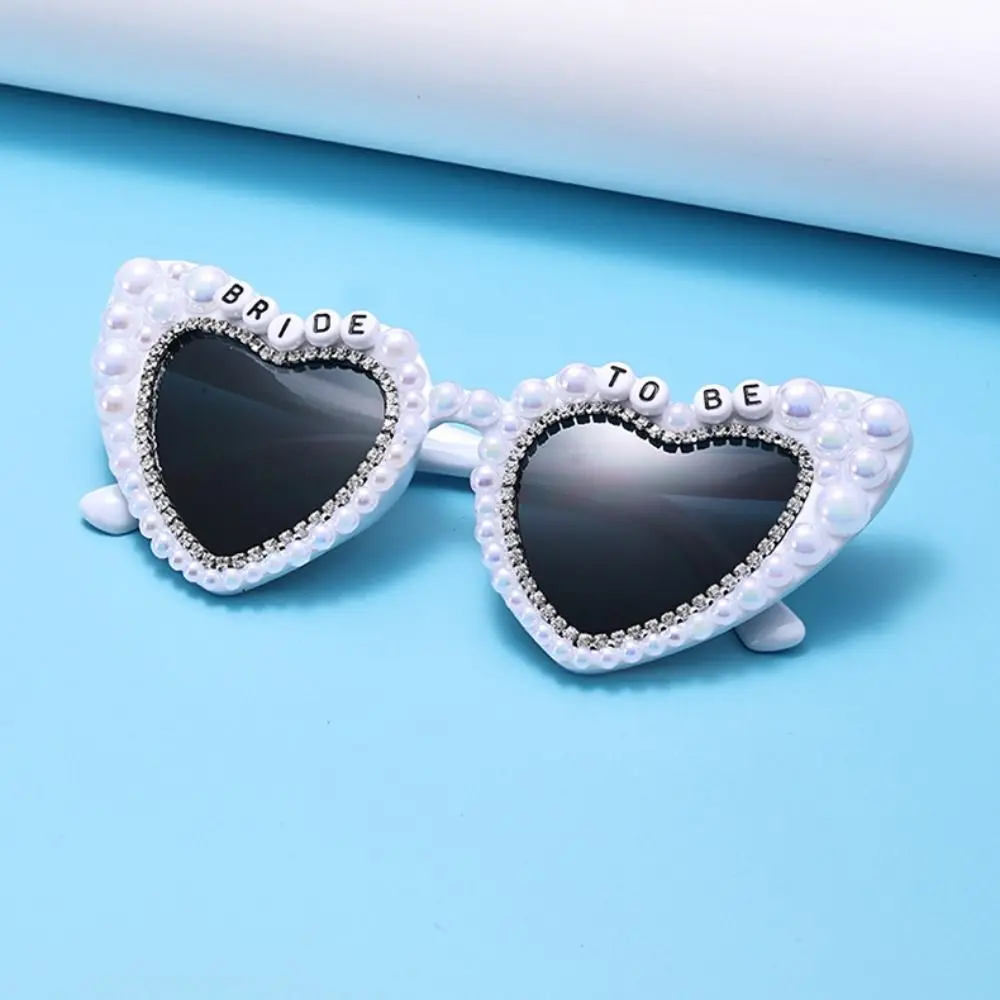 Heart-shaped Frame Pearl Decoration Sunglasses English Letters Sun-Protective Black Shades Glasses Bride Eyewear Colorful 4
