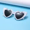 Heart-shaped Frame Pearl Decoration Sunglasses English Letters Sun-Protective Black Shades Glasses Bride Eyewear Colorful 4