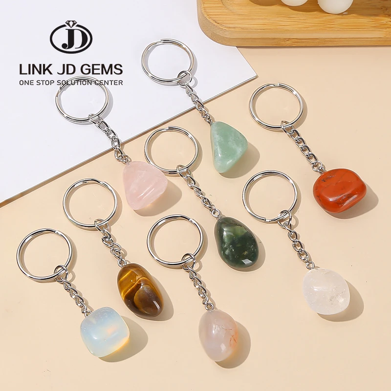 

JD Natural Raw Ore Keychain Gem Reiki Healing Quartz Agate Citrine Irregular Stone Pendants Charms for Jewelry Gift