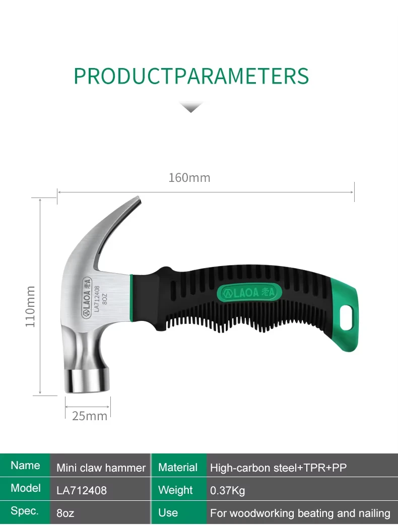 LAOA-Ağaç İşleme için Mini Pençe Çekiç, Çivi Çekiç, Çelik Alet, Darbeli ve Elektronik Aletler, 8oz