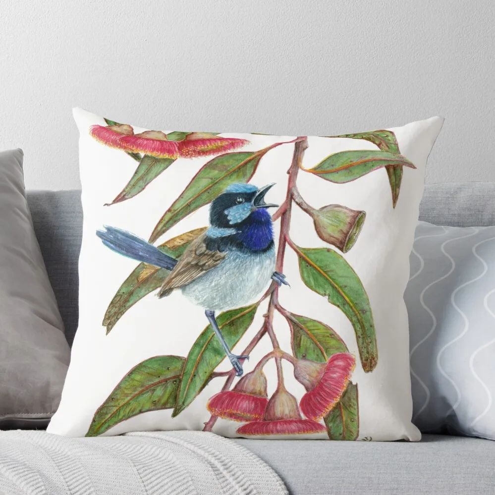 

Splendid Fairywren in Silver Princess Throw Pillow pillows decor home Custom Cushion Photo Sofa Cushions