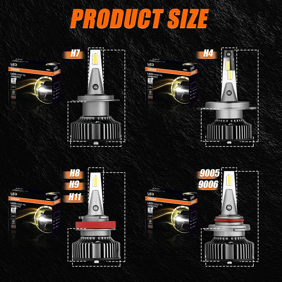 OSRAM HYZ Pro 360 Led H7 H1 H4 H11 H8 9005/HB3 9006/HB4 9012 HIR2