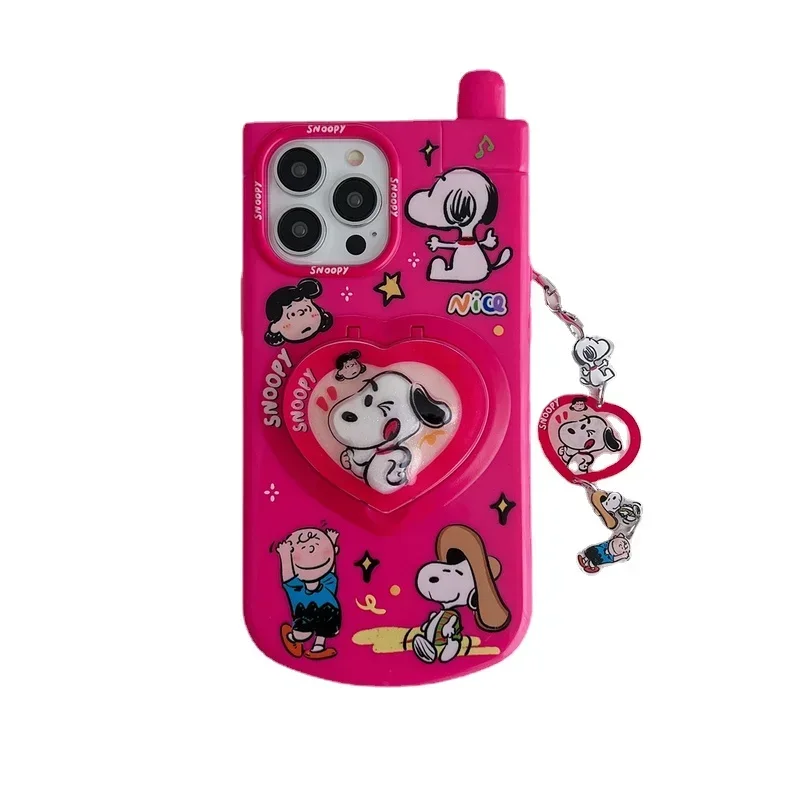 thumbnail image 1 of Bonita funda de teléfono con dibujos animados de Peanuts, Snoopy y Charlie Brown para iPhone 15 Pro 14 13 12 11 Pro Max, cubierta de TPU suave con espejo de maquillaje oculto, 1 of 5