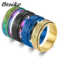 Besiko Anti Stress Anxiety Fidget Spinner Couple Rings For Lovers Rotating Stainless Steel Wedding Band Knuckle Ring Jewelry 1