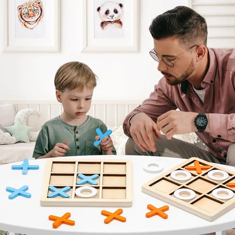 Parent-Child Interaction Wooden Board Game XO Tic Tac Toe Chess Funny Developing Intelligent Educational Toy Puzzles wooden toys