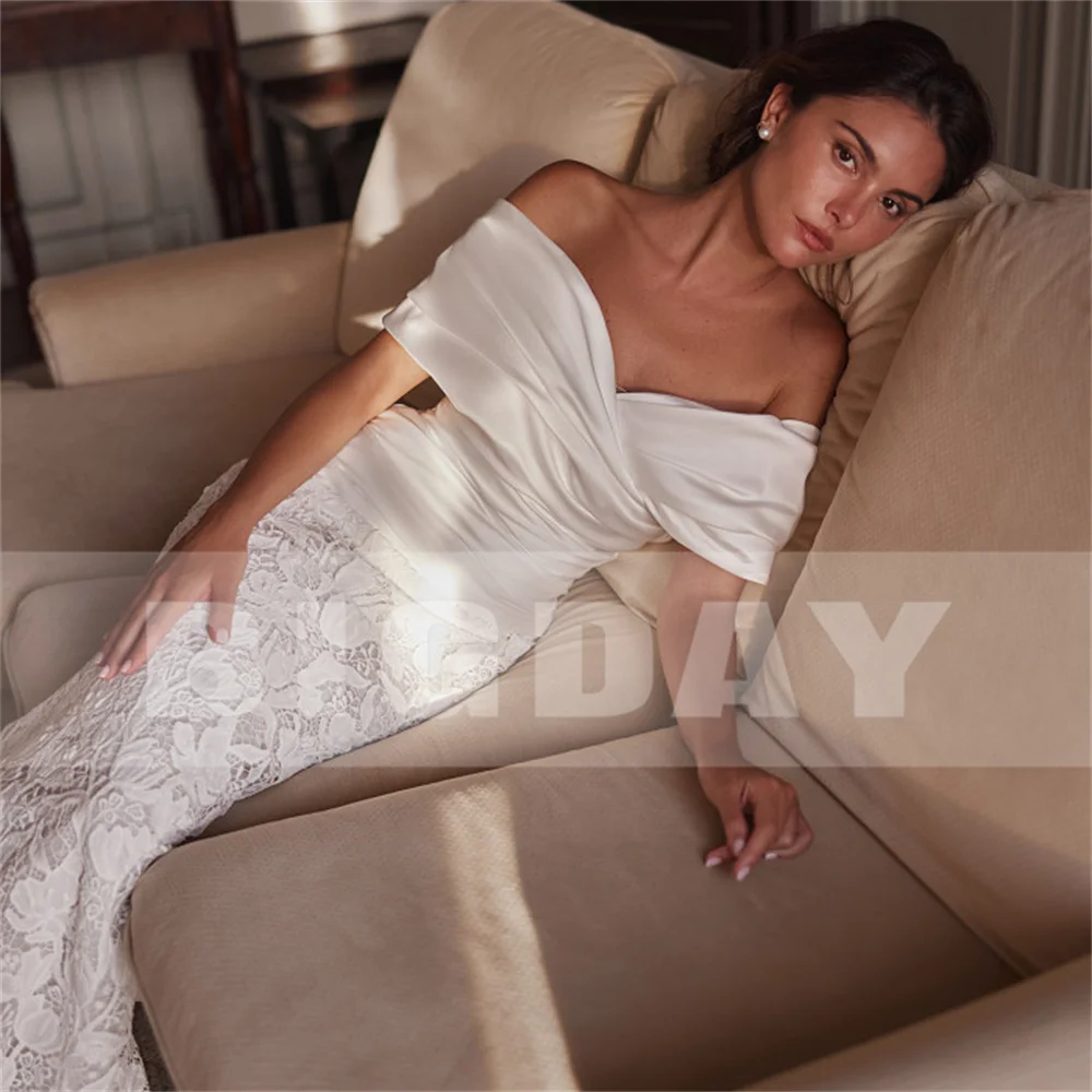 BIGDAY Luxury Lace Mermaid Wedding Dress Women Off The Shoulder Pleat Open Back V-Neck Bridal Gown Vestido De Noiva Customized 13 S26f187310fba4309ad73e0fcac55e6e4U