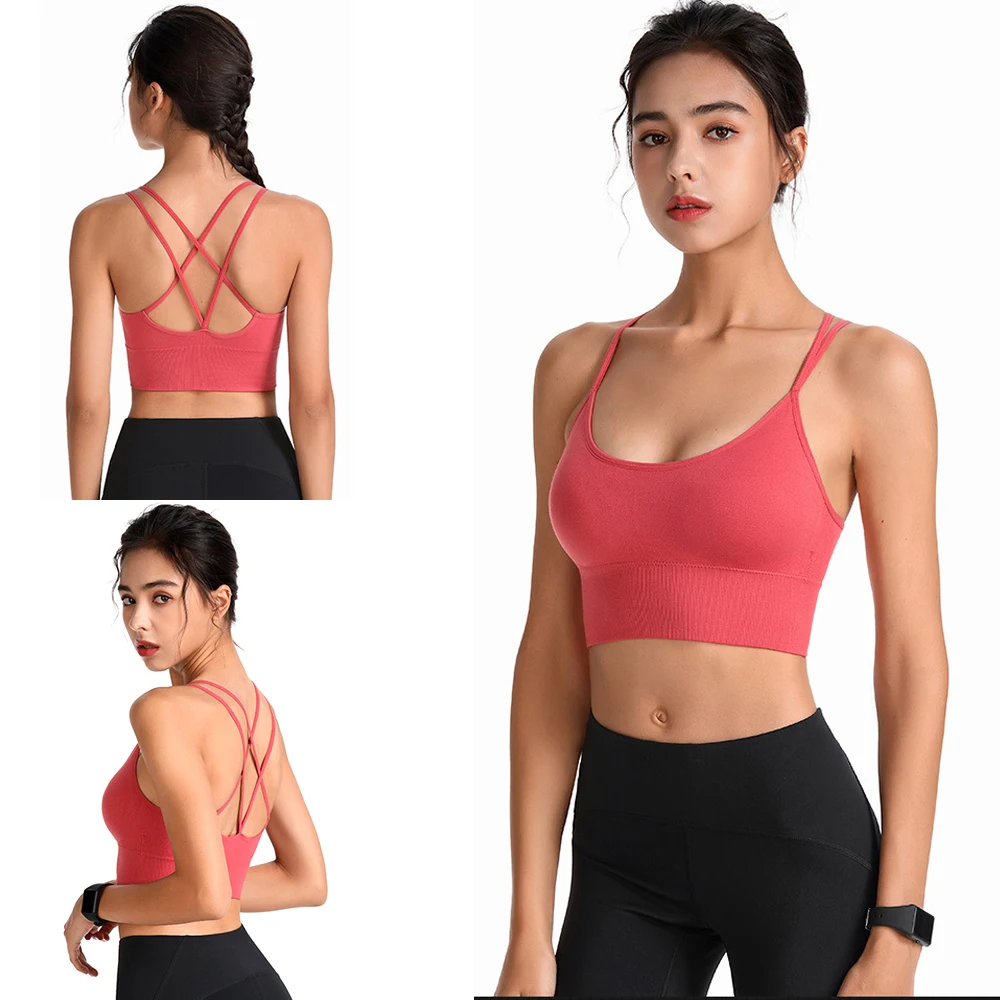 Women Strappy Sports Bra for Women,Cross Back Sports Bra Padded Yoga Bra Back Support Workout Bra Black Strappy Bra