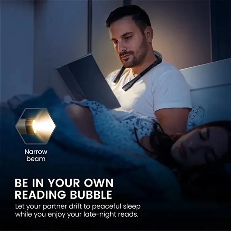 Lampe de lecture au cou pour la lecture au lit, pliable, longue durée, portable, aste par USB, nouveauté, flexible, éclairage de livre