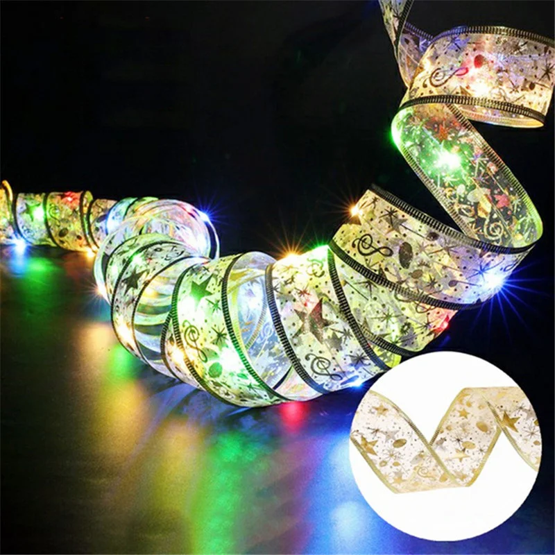 2-10m Christmas Ribbon Fairy Light String Merry Christmas Decorations For Home Xmas Holiday Navidad Gifts New Year