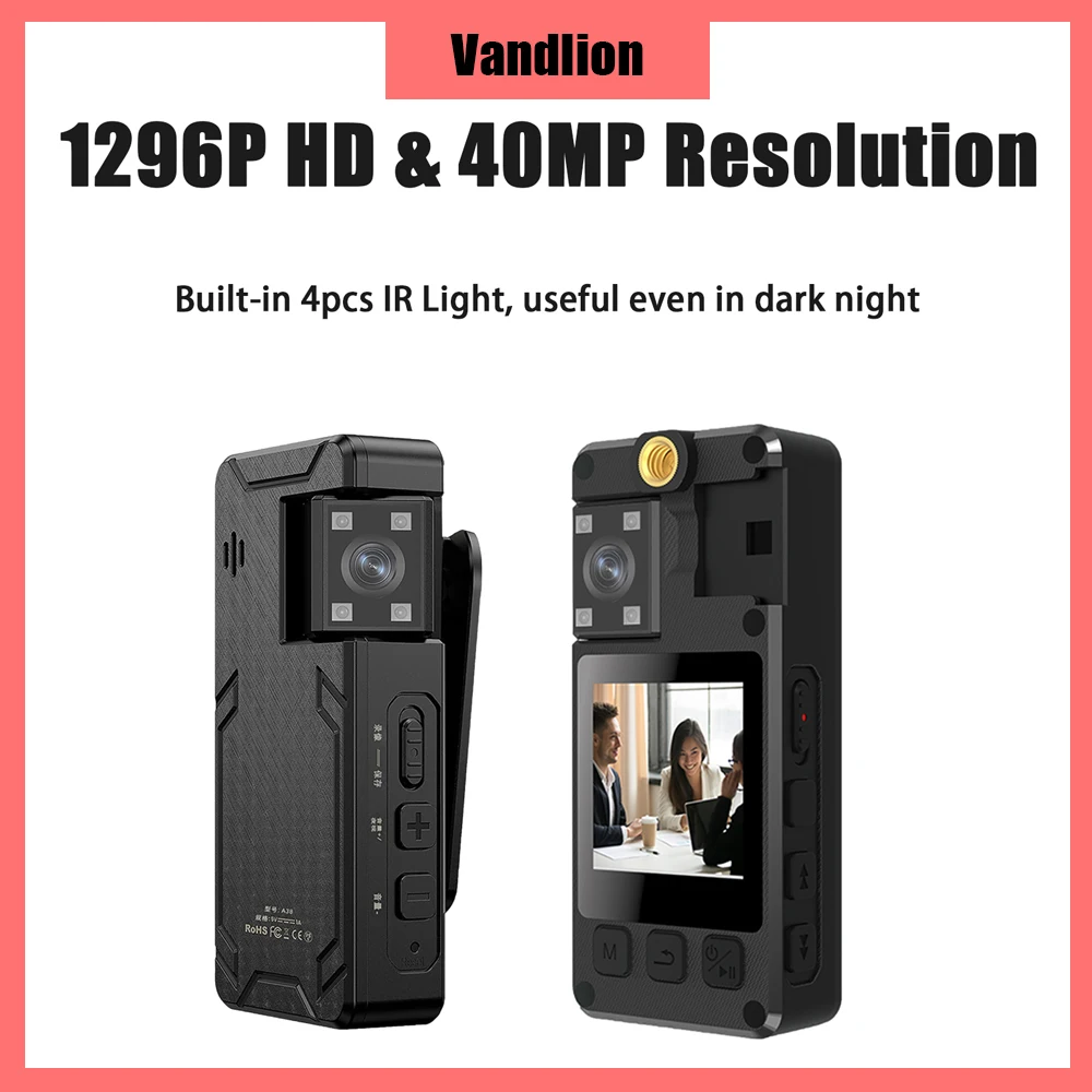 Vandlion A38 바디 마운트 카메라, 긴 배터리 수명, 4K 1080P FHD 녹화, IR 나이트 비전, 모션 감지, 스포츠 DV, 2000mAh