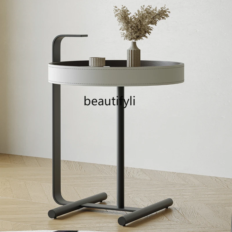 

Italian Minimalist Saddle Leather Side Table Small Apartment Home Balcony Bedroom Bedside Cabinet Sofa Side Table Side Table