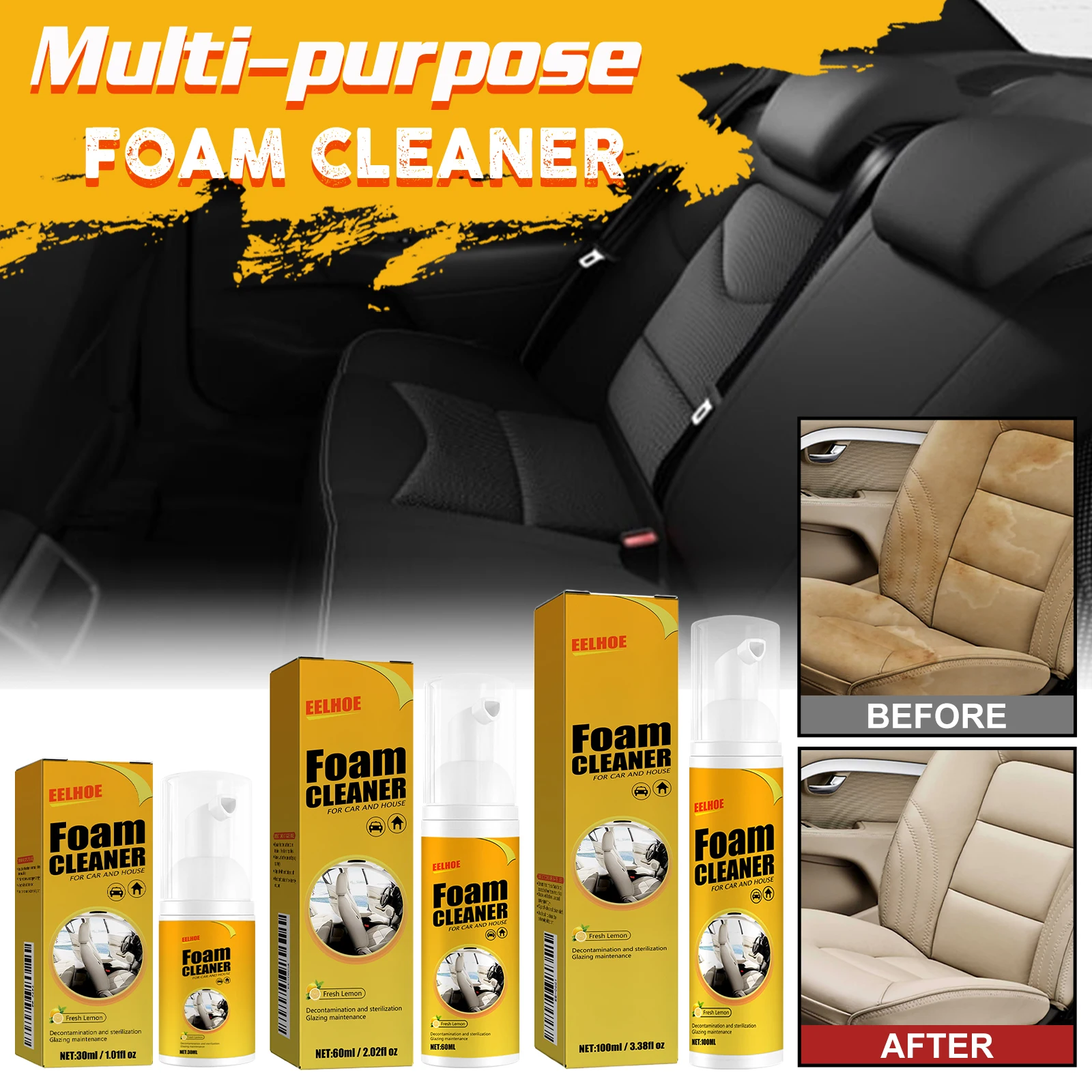 30/60/100/150ML Multi-Purpose Foam Cleaner Leather Clean Remover Spray Car Wash Auto Interior Household Cleaners Stain Removal 6