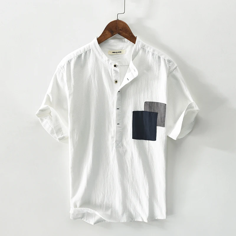 

New Designer Short-Sleeve Pullover Linen Quality Brand T Shirts For Men Fashion Comfortable Tops Clothing 4Color Camiseta Hombre