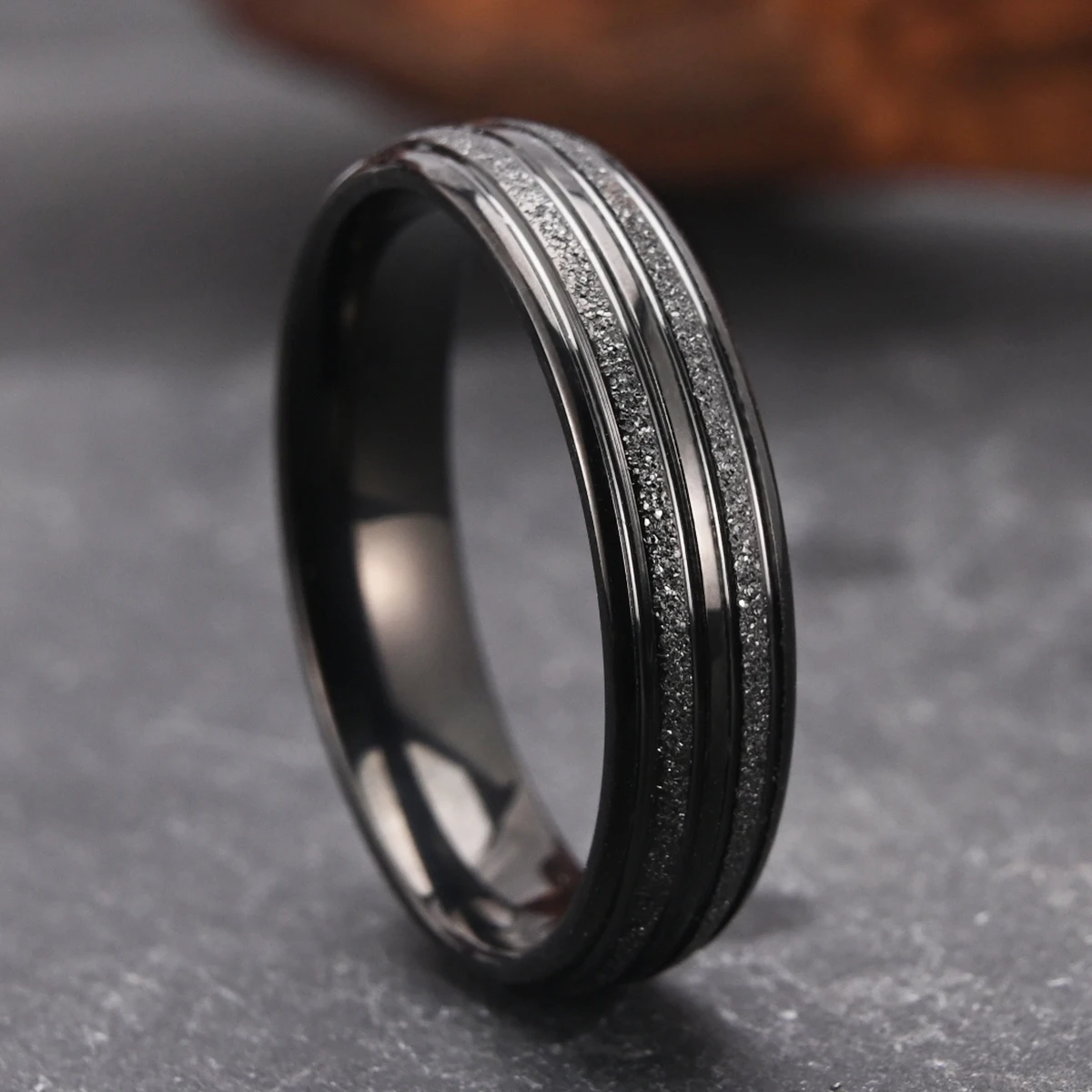6mm Golden/Black/Silvery Classic Brushed Stainless Steel Ring for Daily Fashion Wear, Comfortable Men's and Women's Rings 3