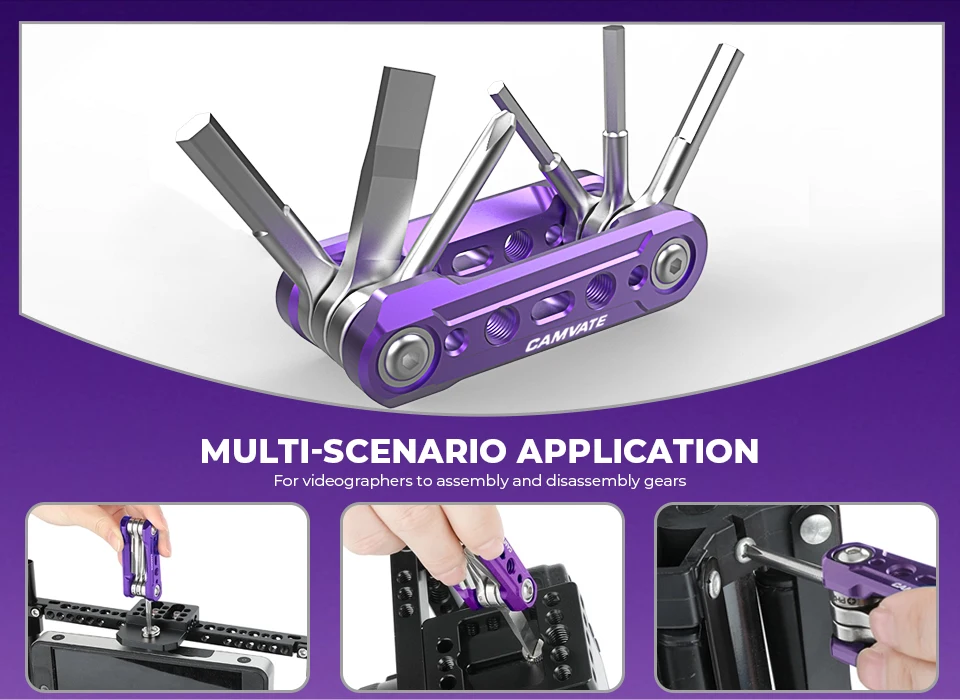 Folding 6-in-1 Detent Folding Multi-Tool Kit Universal DSLR Camera Rig Folding T