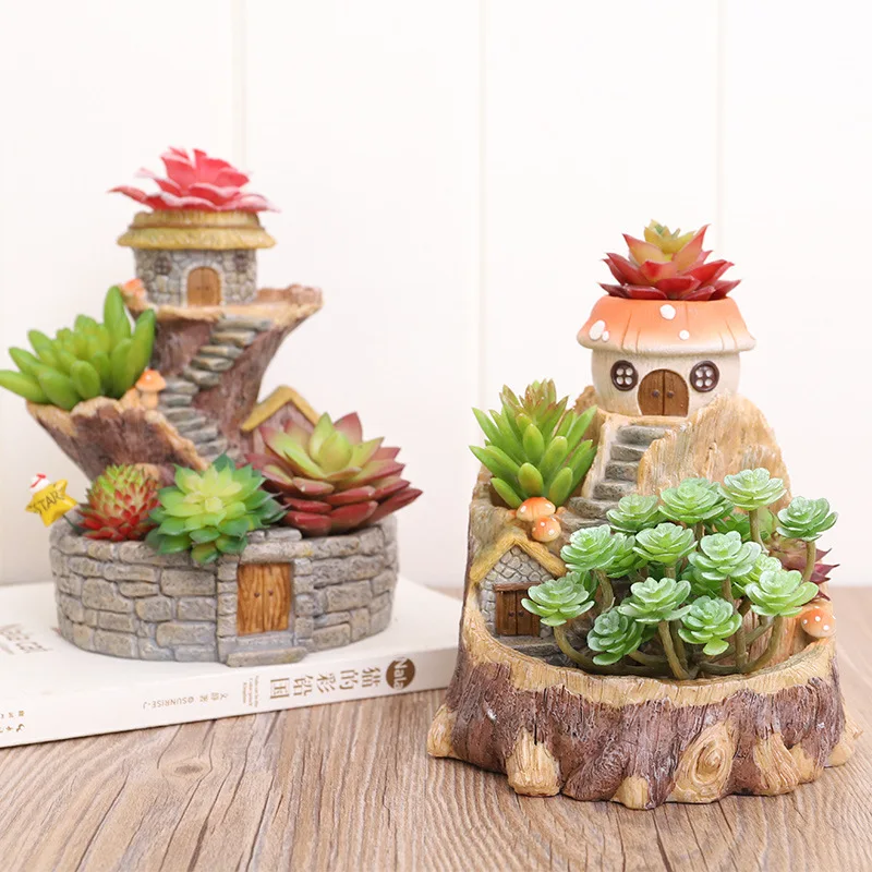 

Creative Retro Tree House Plants Flower Pots Brush Pots Miniature Ornaments Planter for Succulent Indoor Outdoor Desktop Decor