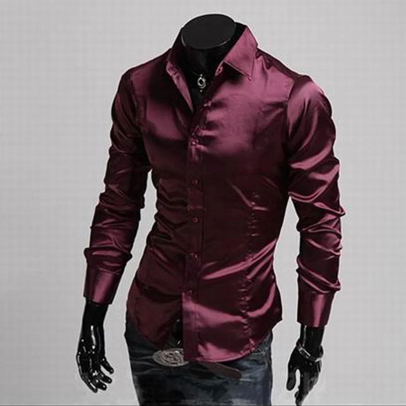 Mens dress shirt Men's emulation silk long-sleeve dress shirt