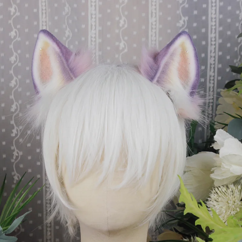 

Anime Black Cat Fox Wolf Ears Alaskan Dog Hairhoop Headwear Hand Made Work For Game Party Custom Made Halloween accessories