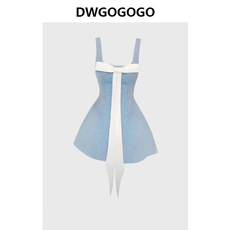 

Summer New Bow Suspender Dresses Women Chic Female Fashion Backless Mini Dress Party Vestidos Temperament A-line Skirt