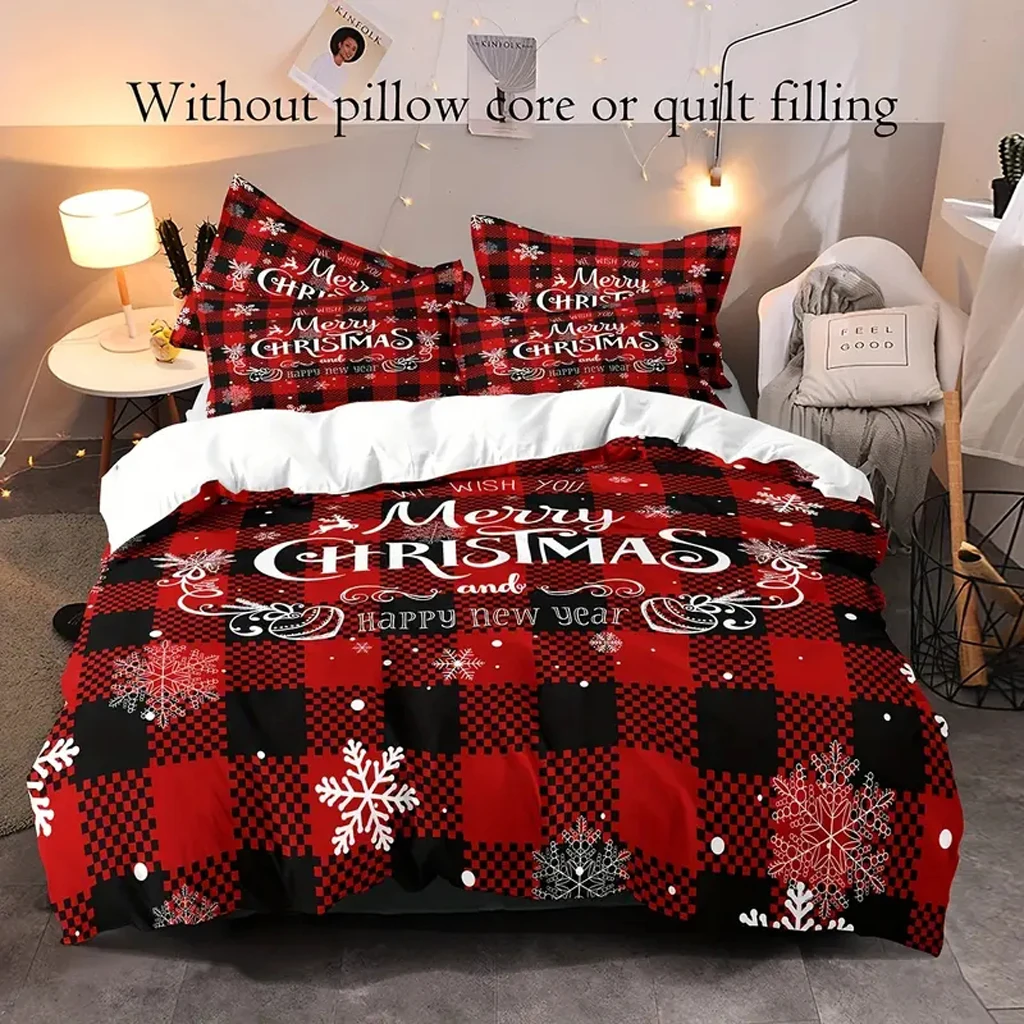 

Red&black Checkered Bedding Set Duvet Cover Set 3d Bedding Digital Printing Bed Linen Queen Size Bedding Set Christmas Design