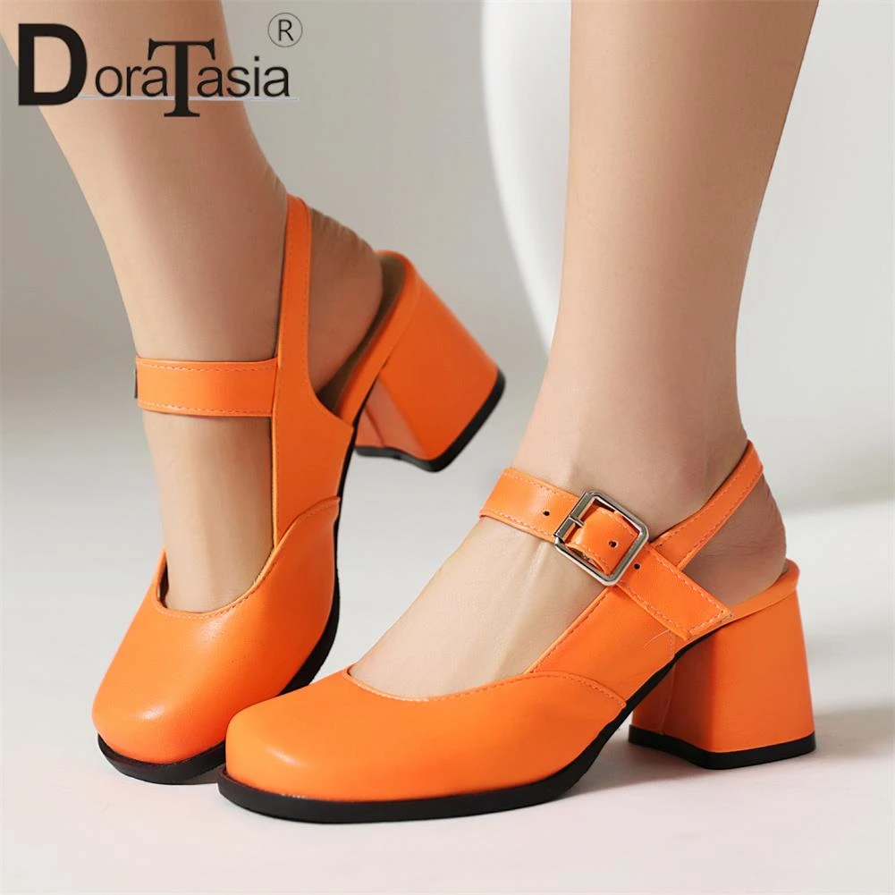 Big Size 43 Brand Design Female Solid Pumps Fashion Buckle Chunky High