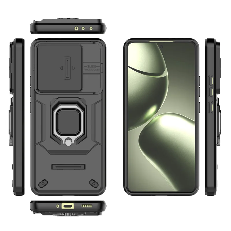360° Rotating Metal Car Bracket Ring Phone Case with Push-Pull Lens Protection