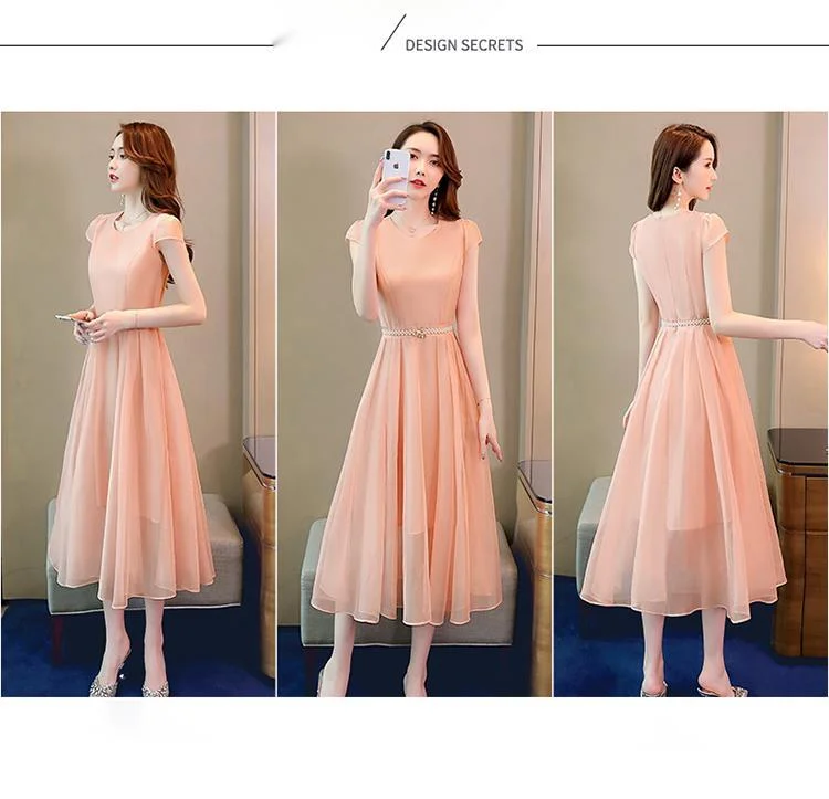 Abito attillato tinta unita in stile fata estate 2024 con cintura in vita_voghion.com